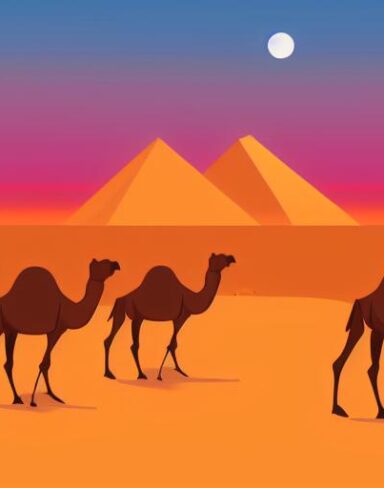 Camels in the desert