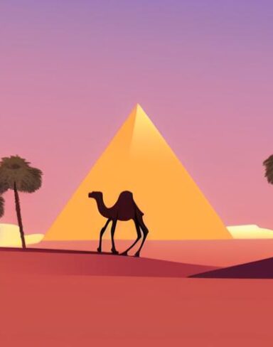 Camels walking in a desert
