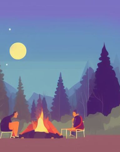 Camp in the middle of a forest at night