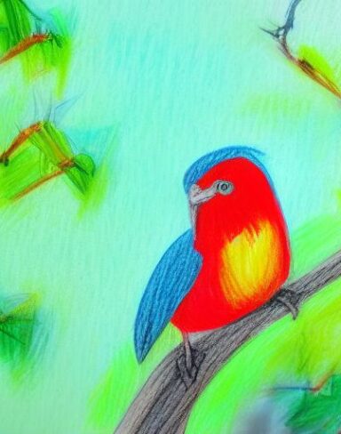 Colorful bird on branch of a tree