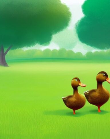 Couple of ducks standing on a lush green field