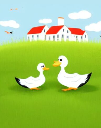 Ducks on top of a green field