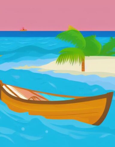 Man is sitting in a boat on beach
