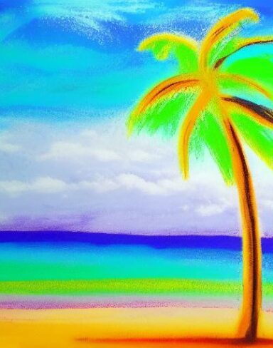 Painting of a palm tree at the beach