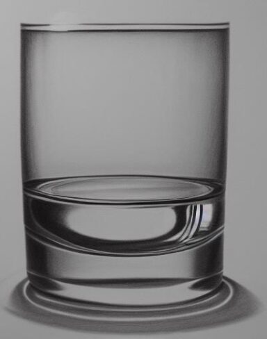 Pencil drawing of water glass on a table