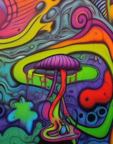 Psychedelic art of a painting on a wall