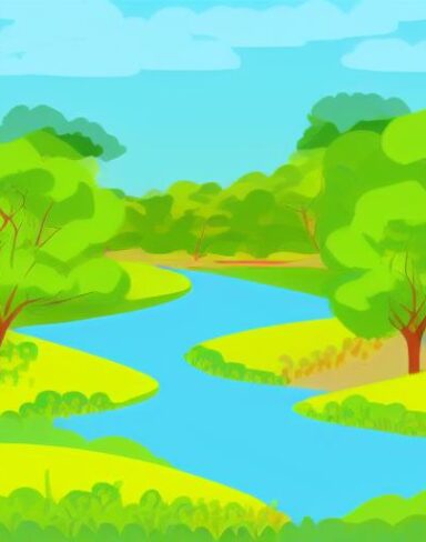 River running through a green field