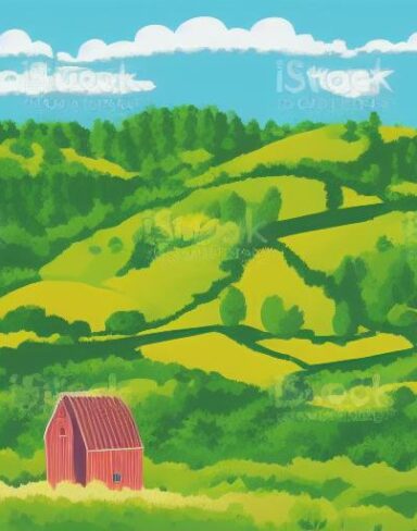 Rural landscape with several hills