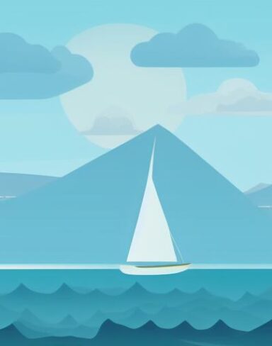 Sailboat in a lake with mountain range