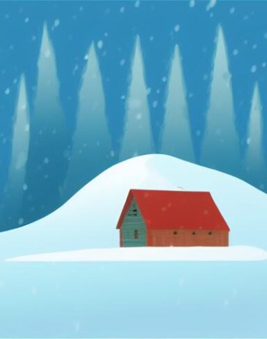 Small cabin in the middle of a snowy landscape