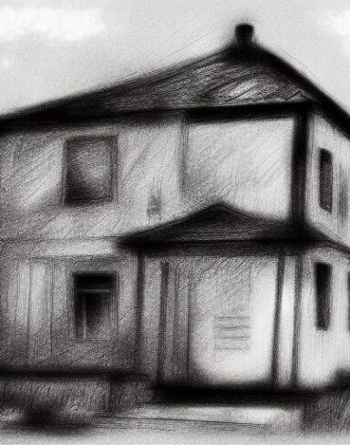 The black and white drawing of a house
