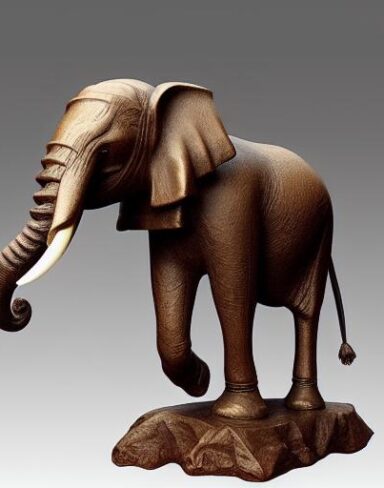 The bronze statue of an elephant on a rock