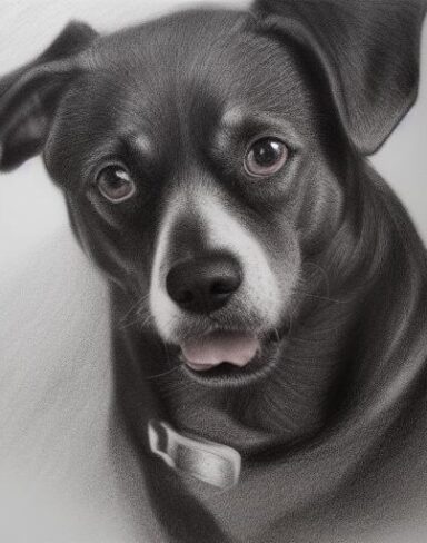The charcoal drawing of a dog