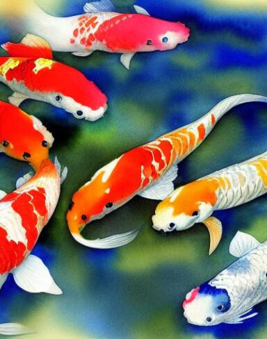The color watercolor painting of koi fish