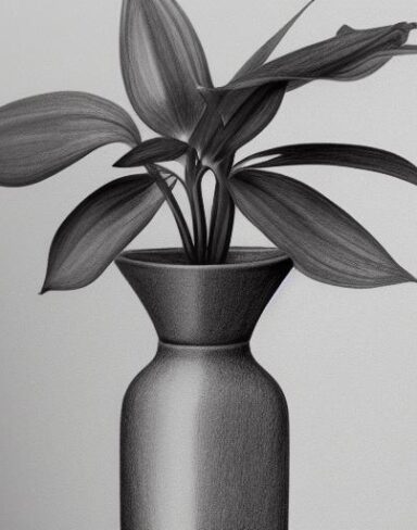 The drawing of a plant in a vase