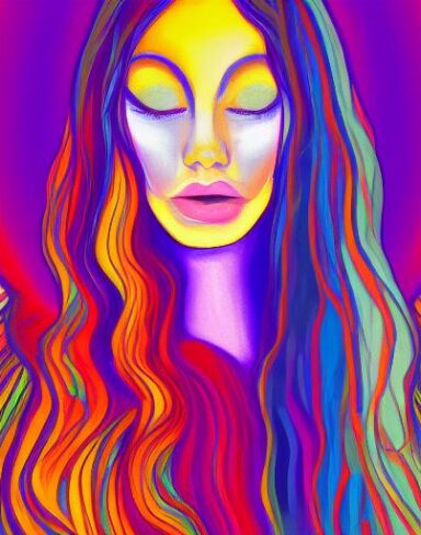 The painting of a woman with long hair