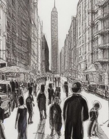 The painting of people in a city street