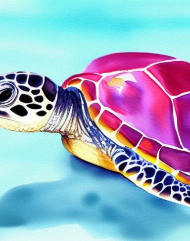 The watercolor painting of a sea turtle
