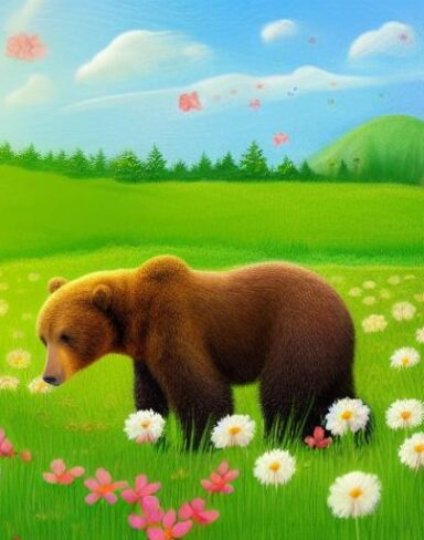 Two bears in the flower field