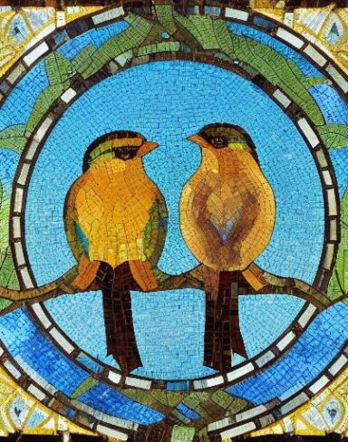 Two birds sitting on top of tree branch