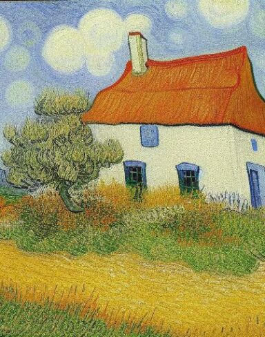 Van gogh painting of a house in a garden