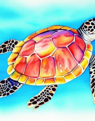 Watercolor color painting of a sea turtle