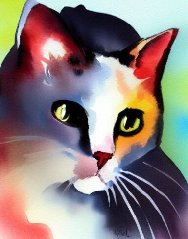 Watercolor painting of a cat