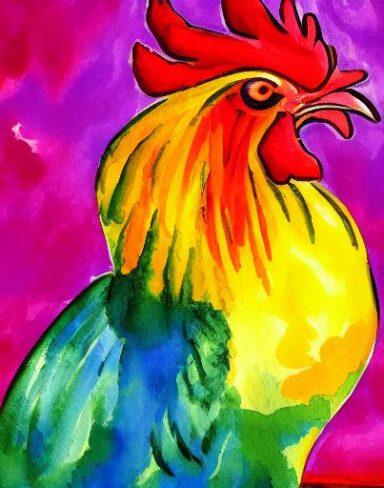 Watercolor painting of a rooster
