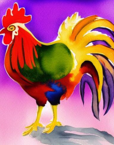 Watercolor painting of rooster