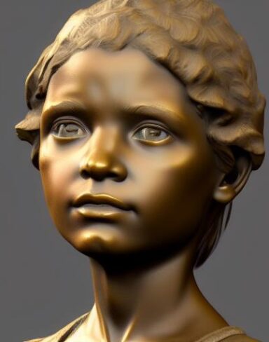 A bronze bust of a young girl