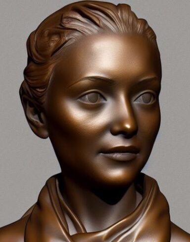 A bronze bust sculpture of one young lady
