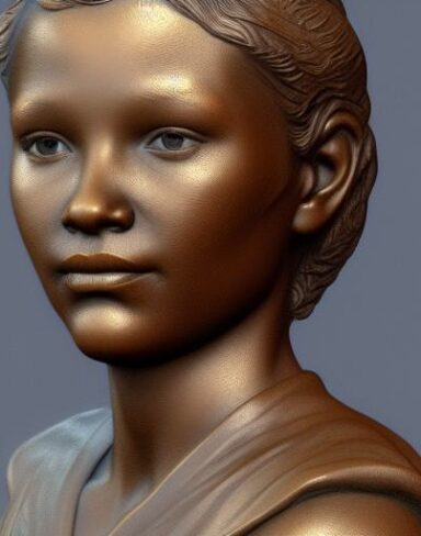 A bronze bust sculpture of one young lady