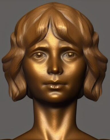 A bronze bust sculpture of one young lady