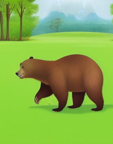 A brown bear on the lush green field