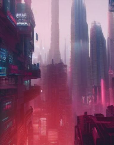 A city filled with lots of future buildings and future cars