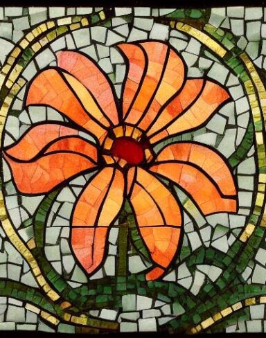 A close up of a flower on mosaic