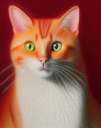 A drawing of a cat by crayon