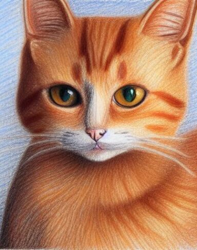 A drawing of a cat by crayon