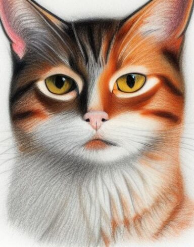 A drawing of a cat by crayon