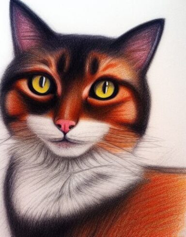 A drawing of a cat by crayon