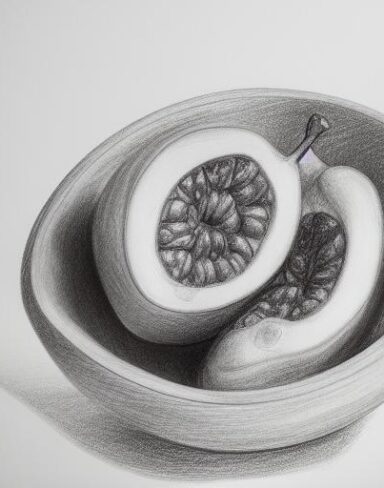 A drawing of a fruit bowl