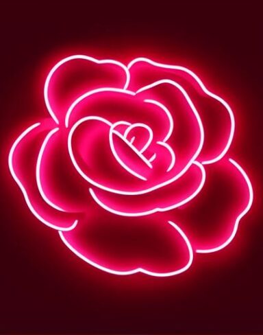 A flower symbol neon sign on a wall