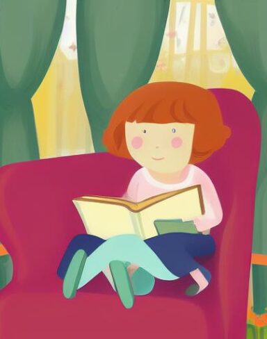 A little girl is reading a book