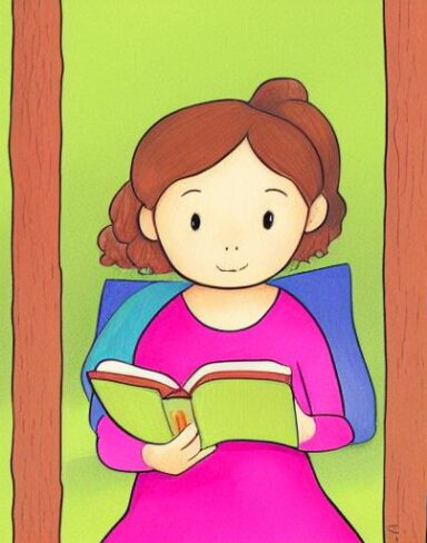 A little girl is reading a book