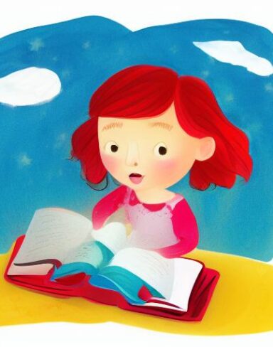 A little girl is reading a book