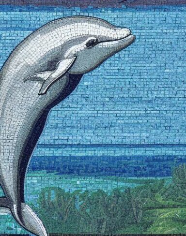 A mosaic of a dolphin in the costal inspired by Charles Ginner
