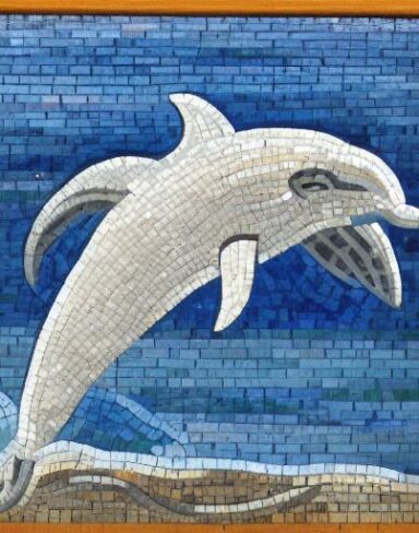 A mosaic of a dolphin in the costal inspired by Charles Ginner