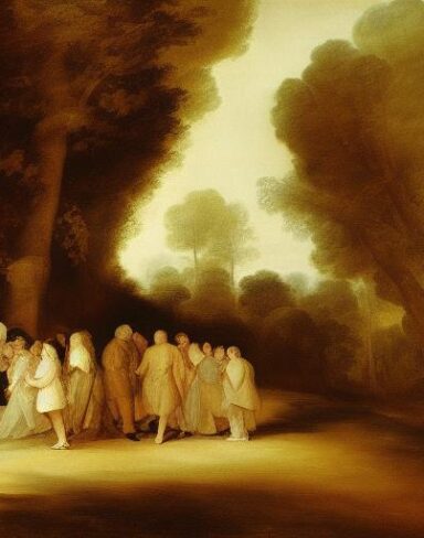 A painting of a group of people in the forest by Francisco de Holanda