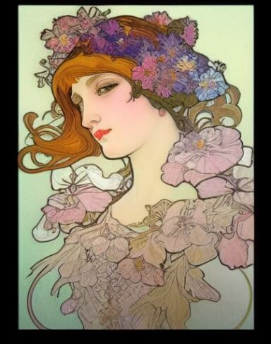 A painting of a woman with flowers in her hair