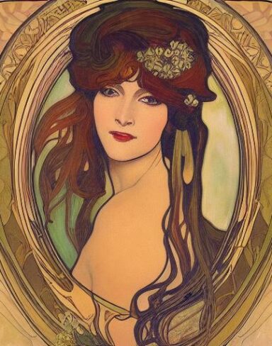 A painting of a woman with long hair